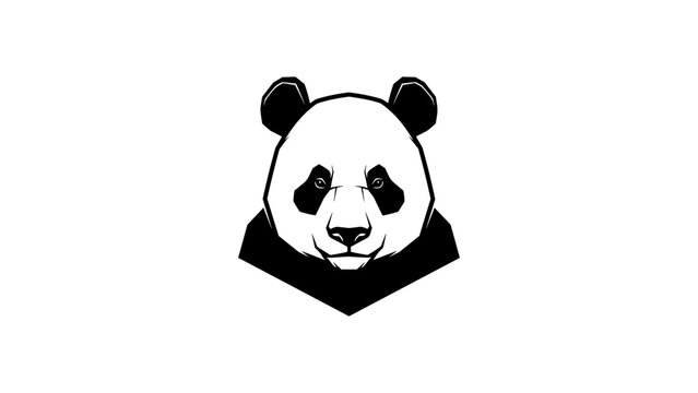 Geometric panda head in black and white design