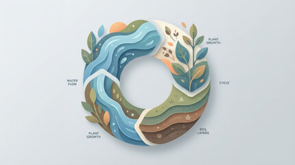 Fototapeta premium Abstract circular diagram illustrating the water cycle and plant growth through soil layers