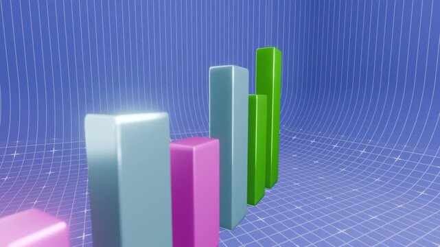 stylised 3d bar chart stock graphic animation on blueprint background
