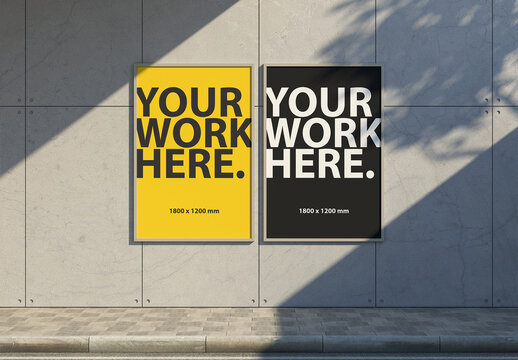 Two Vertical Billboard Posters Mockup on the concrete wall