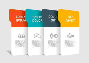 Infographic with icons, headings, and text blocks in colorful layered design for business, presentation, or data visualization. Vector illustration.