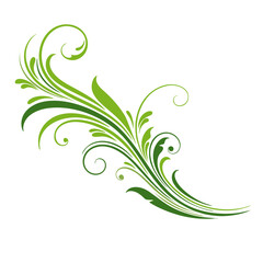 woosh vector Abstract wavy line vector Elegant green floral swirl ornament vector illustration. Botanical decorative corner element with leaves and curves isolated on white background. © FASIIN