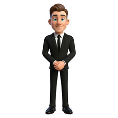 Obraz premium A cartoon man in a black suit isolated on transparent background