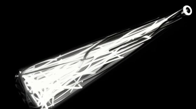 Light Painting, Long Exposure and Motion Blur capturing a dynamic kitchen utensil with a whisk vigorously blending ingredients in a dark studio setting. Culinary artistry, food preparation and