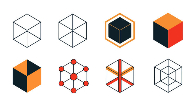 Geometric shapes and molecular structures.