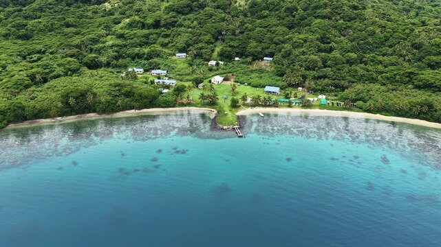 The beautiful island of Makogai in Fiji is fringed by a healthy coral reef. Fiji's reefs support high marine biodiversity and are a popular destination for scuba divers and snorkelers.