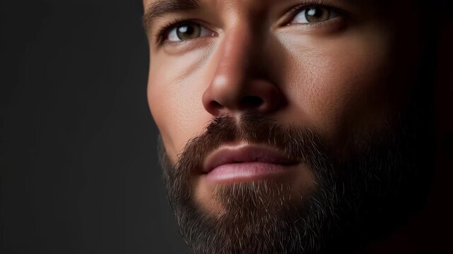 Man side profile with beard fade close-up