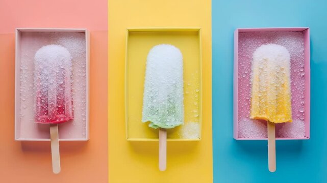 Vibrant popsicle meltdown on colorful backgrounds capturing summer's sweet decay