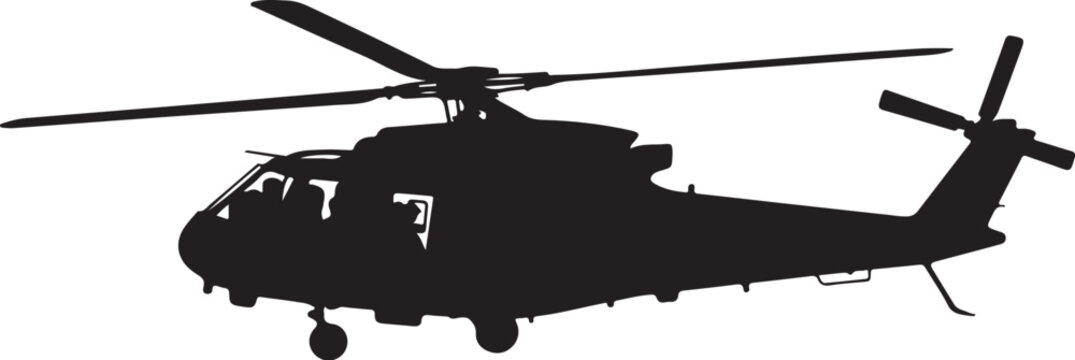 Black helicopter silhouette with rotors aircraft