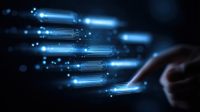 An AI assistant responds to user messages with glowing chat bubbles against a dark, futuristic backdrop in a tech-focused setting.