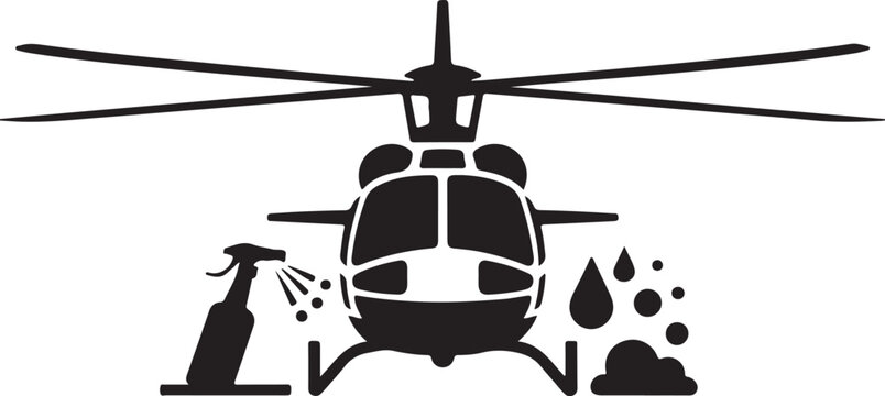 Black helicopter with spray bottle and soap suds bubbles