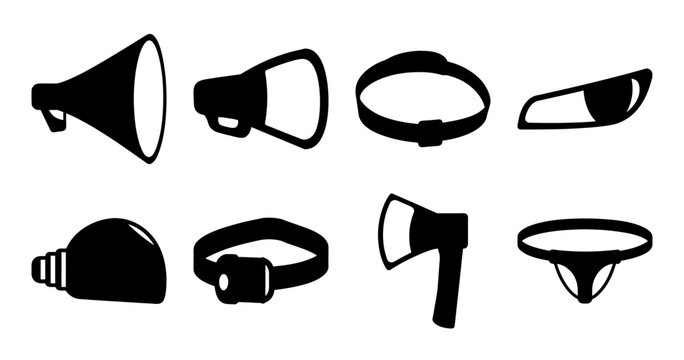 Collection of Silhouette Icons Depicting Various Everyday Objects in Black and White