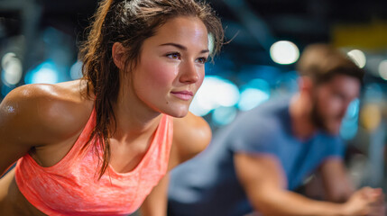 Fototapeta premium Focused athletic woman training intensely in the gym during a powerful fitness workout session