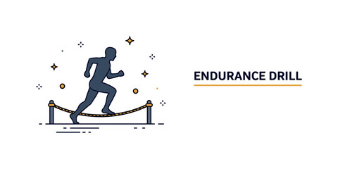 Fototapeta premium Physical endurance course badge featuring a silhouette running beneath a low rope line symbolizing agility practice. A subtle ?Endurance Drill? text accent