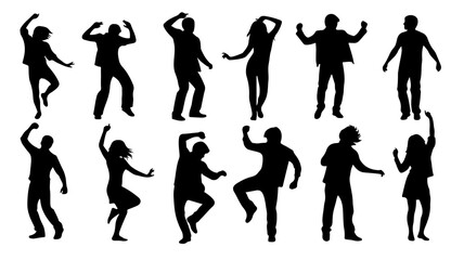 Fototapeta premium Silhouettes of people dancing and celebrating in various dynamic poses