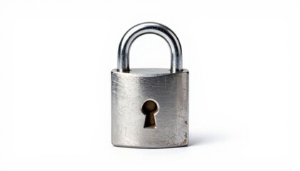 Fototapeta premium Silver padlock with keyhole isolated on white background for security and protection concept