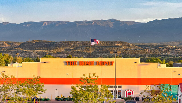 Canon City, Colorado, USA - 21 May 2025: Scenic landscape view of the front of a Home Depot store at sunset