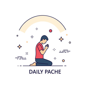 Daily prayer practice centered on a single kneeling silhouette with a subtle light arc framing the upper space, symbolizing reverence and quiet connection. The