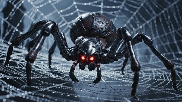 Giant Spider in Web - A Creepy Halloween Scene.