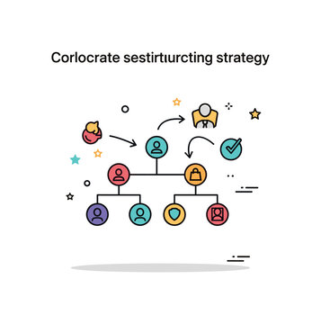 Corporate restructuring strategy concept illustrated by a simplified organizational chart with connected nodes being rearranged into a more streamlined