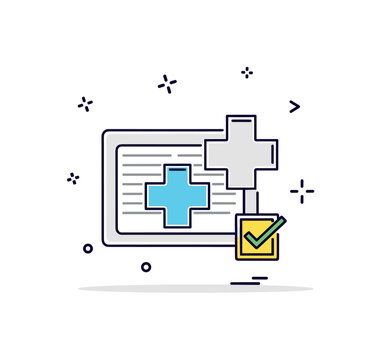 Data driven healthcare analytics concept showing a simplified chart integrated with a medical cross and small checkmark accent, symbolizing evidence based
