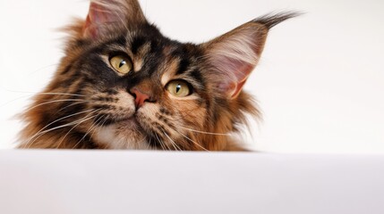 Close-up of fluffy maine coon cat with curious expression