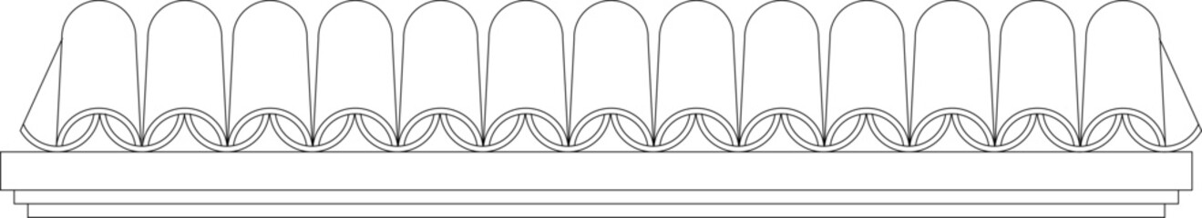 Technical architectural elevation drawing showing decorative scalloped molding or cornice with repeating arched patterns and ornamental curved motifs. © Riki