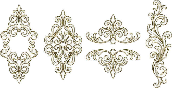 Vintage Baroque Ornamental Frames and Dividers Set, Elegant Rococo Scroll Flourish Elements