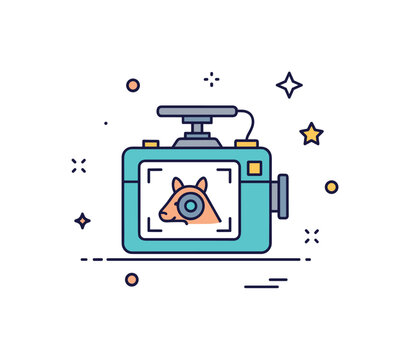 Camera trap monitoring concept centered on a small outdoor camera device with an animal silhouette captured inside a simple frame, symbolizing non intrusive