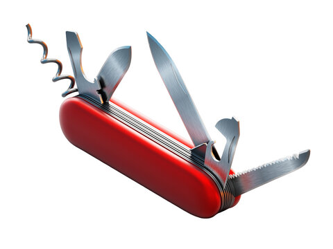 Generic Swiss knife on transparent background. 3D illustration