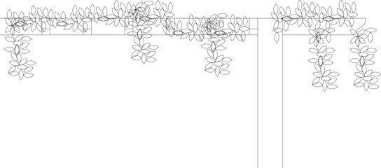 Technical landscape architecture drawing showing planting plan with ornamental plants or flowers in border arrangement and hanging clusters. © Riki