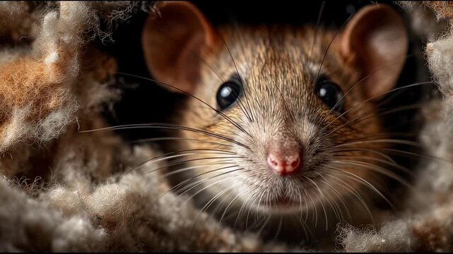 Curious mouse emerging from burrow: captivating nature closeup in high definition