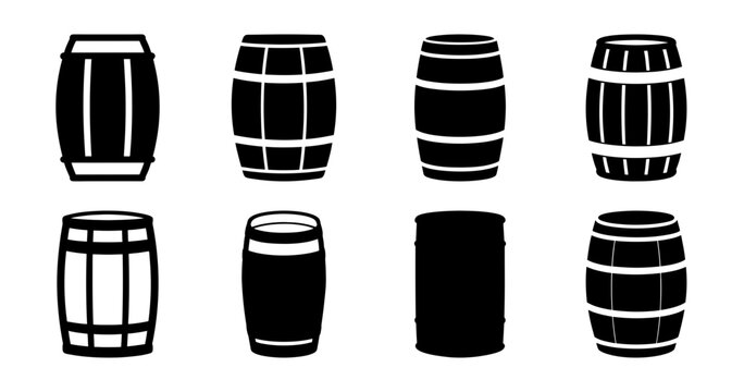 Collection of stylized barrel illustrations in a minimal black and white design