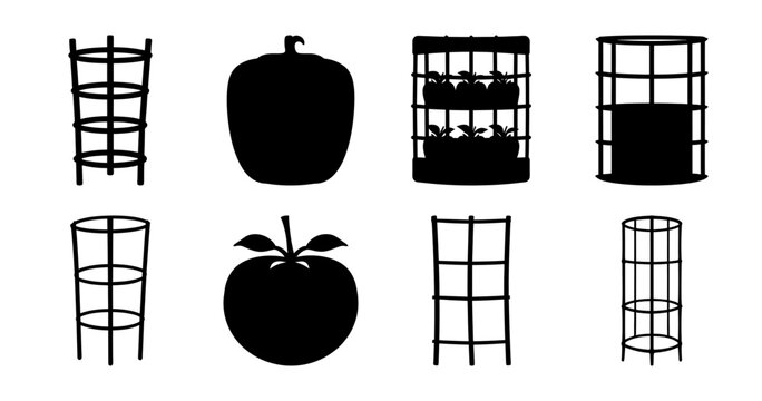 Silhouette of garden tools and produce in a vector graphic set