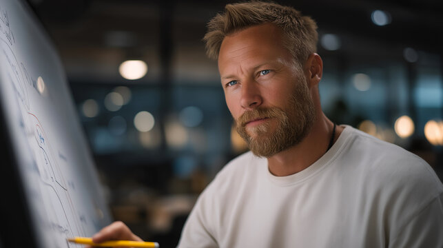 Product launch recovery plan, team analyzing failure data to rebuild strategy, minimalist studio war room, determination visible despite setback, perfect for comeback planning, market learning, and