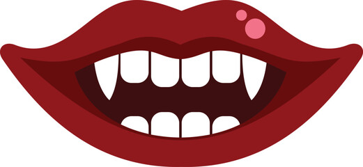Obraz premium Open mouth showing sharp vampire teeth with glistening red lips
