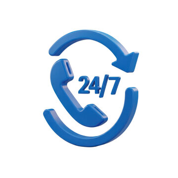 Blue circular arrows icon indicating 24/7 availability and continuous service isolated on transparent background 'png