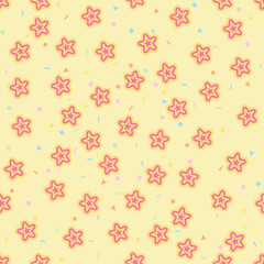 Colorful seamless pattern with stars and sprinkles on yellow background vector