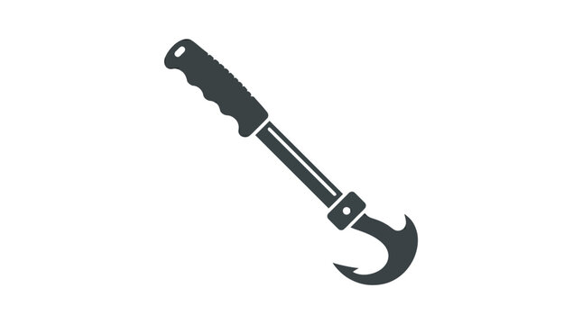 Minimal flat vector icon of logging hook tool with curved metal tip and grip handle, precise silhouette 