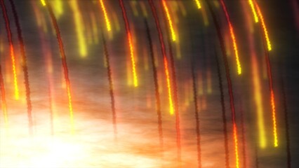 Abstract bright meteors burning falling from the sky, meteorites falling with fire and smoke abstract background © Bolbik