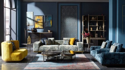Naklejka premium Stylish furniture fills a modern living room.
