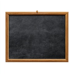 Obraz premium Dark chalkboard surface within a light brown wooden frame, hanging on a white wall
