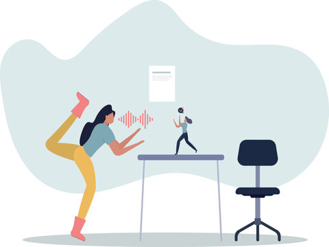 AI transcription software as speech into text transcript. Talking language conversion to written document.person's life situation and his activities.