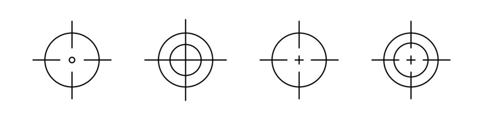 A collection of four distinct circular target reticle icons designed for aiming and precision tasks © Creative Parul 