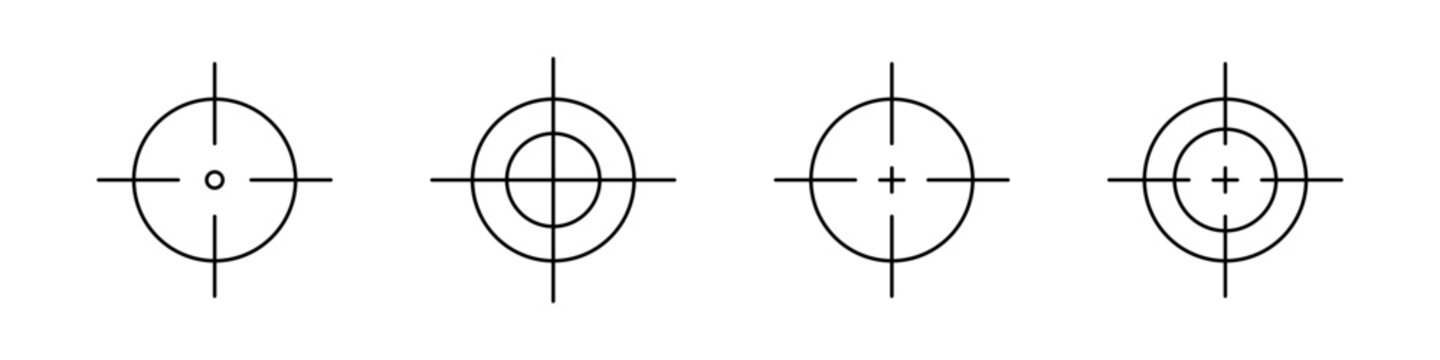 A collection of four distinct circular target reticle icons designed for aiming and precision tasks