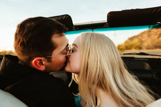 closeup of couple kissing
