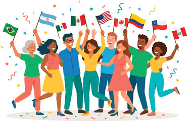 Obraz premium Diverse people celebrating with flags.