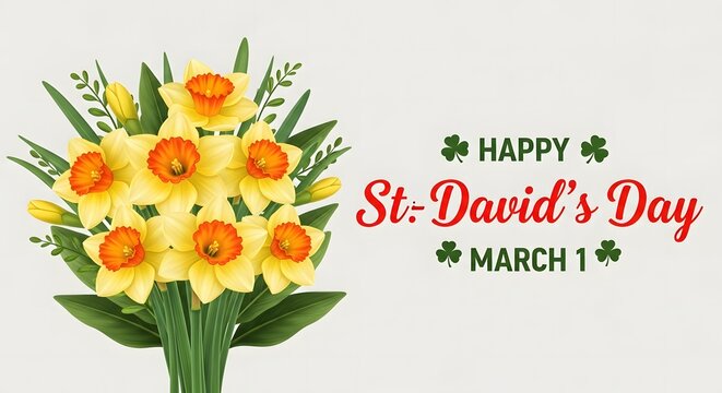 St davids day greeting card with yellow daffodils