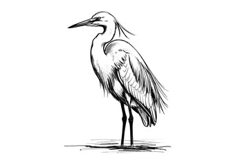 Obraz premium Elegant sketch of a heron standing in shallow water with a white background