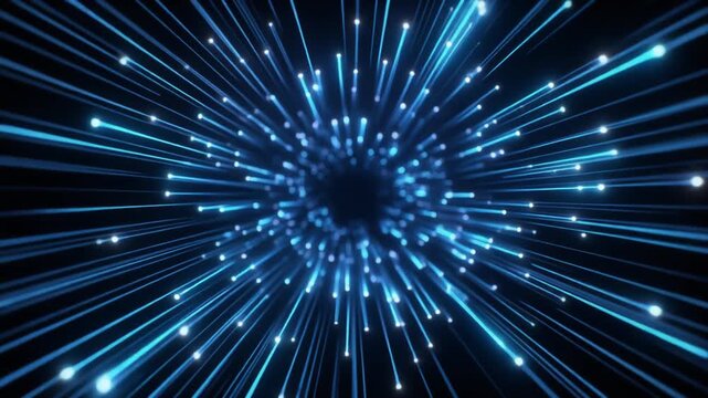 Dynamic blue light particles forming an abstract tunnel, representing high-speed data flow, intricate network connections, and the essence of futuristic digital communication and technology